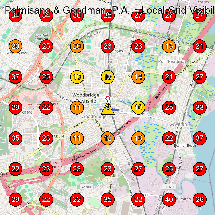 Palmisano & Goodman, P.A. GeoGrid visibility map for Personal Injury Attorney in Woodbridge